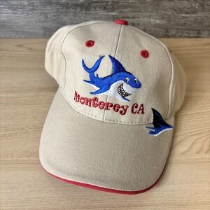 Monterey CA Shark Hat Cap Strap Back Tots Beige Red Embroidered Youth Kids Gift